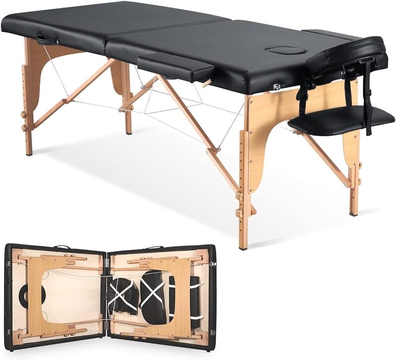 CHRUN-طاولة تدليك محمولة ، سرير سبا رموش ، حامل وشم للوجه ، ارتفاع سرير قابل للتعديل ، 2 طي مع حقيبة ، 35 "، أسود