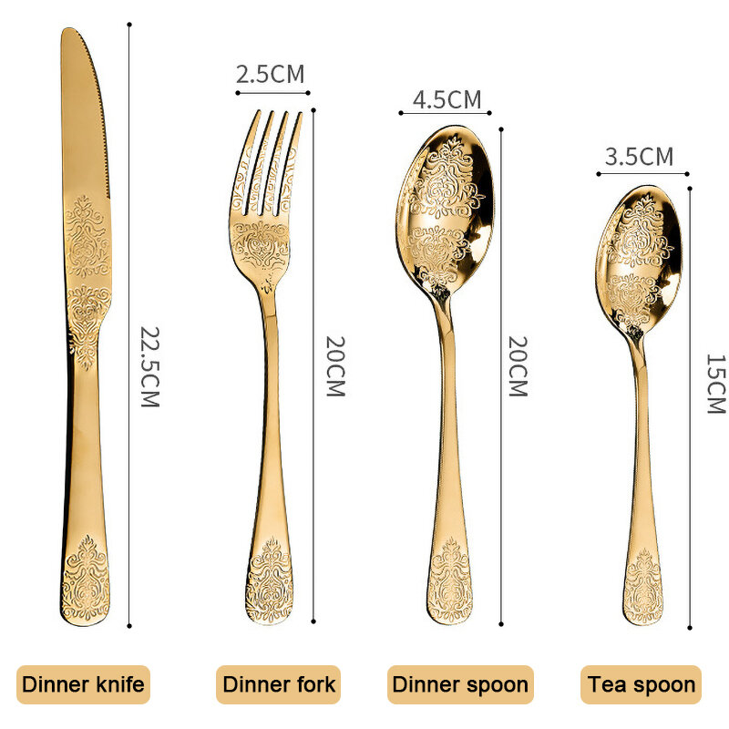 الذهب الفولاذ المقاوم للصدأ مجموعة أدوات المائدة شوكة ملاعق سكين الفضيات عدة مجموعة أدوات المائدة الفاخرة أواني الطعام للمطبخ المنزل