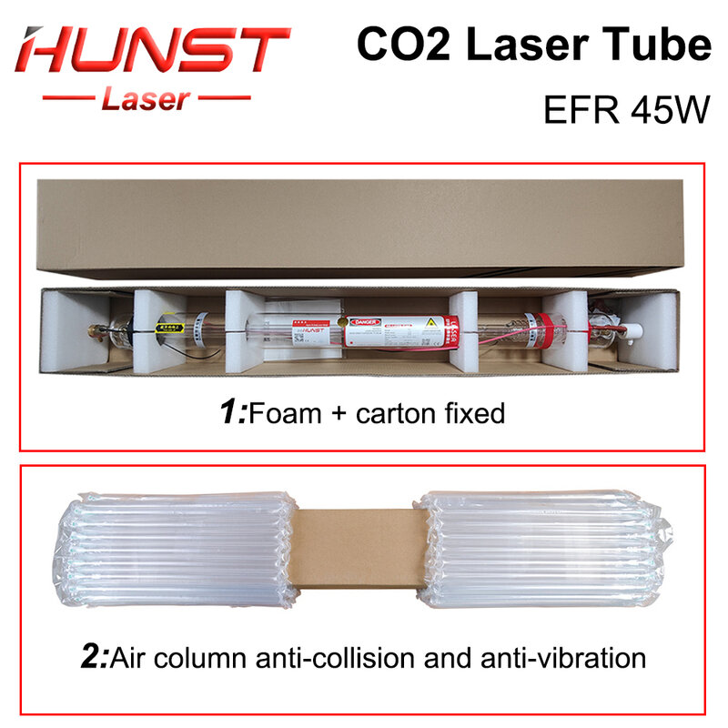 Hunst-CO2 أنبوب الليزر لآلة قطع النقش ، مصباح الزجاج ، EFR ، 45 واط ، قطر 50 مللي متر ، طول 800 مللي متر