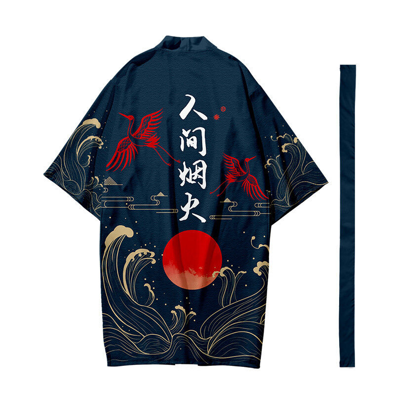 سترة كيمونو طويلة يابانية للرجال زي الساموراي كيمونو الألعاب النارية نمط كيمونو قميص يوكاتا الغلاف الخارجي