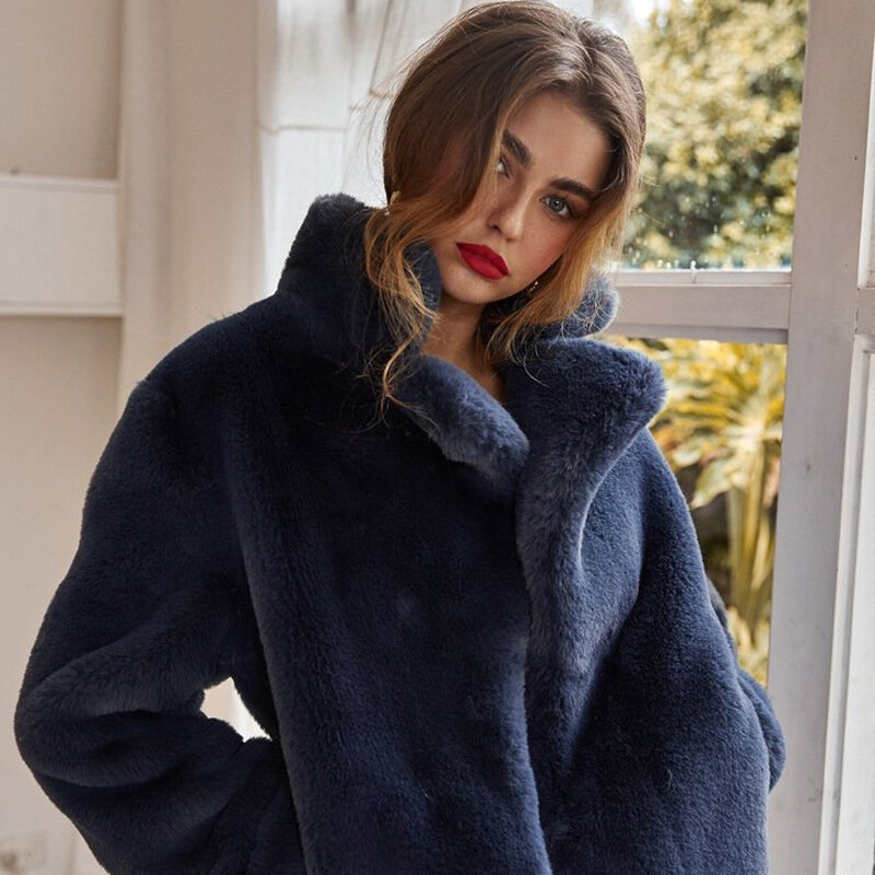 Faux Fur Jacket Fur Women's Stitching Long Sleeve European and American Short Rex Rabbit Fur Faux Fur Rabbit Fur Jacket