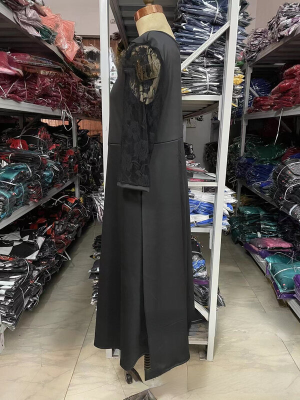 فستان نسائي بأكمام مقصوصة ، خياطة دانتيل ، مقاس كبير ، خريف ، 2023