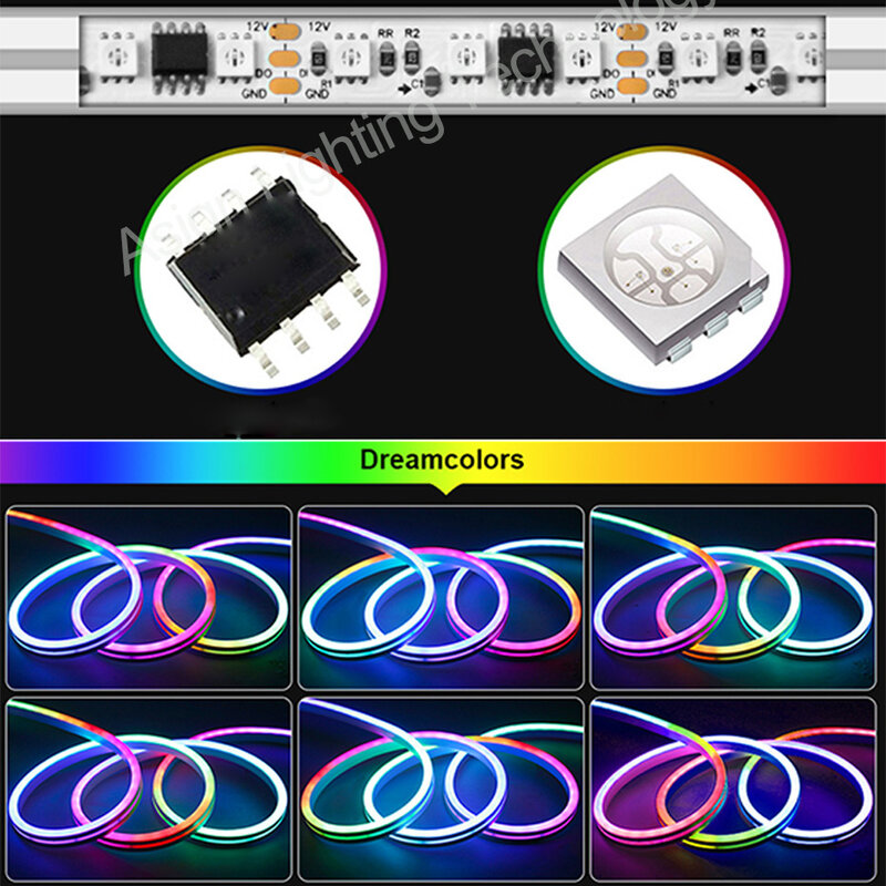 Tuya واي فاي LED ضوء الشريط النيون 12 فولت RGBIC الذكية قطاع ضوء IP67 مقاوم للماء RGB مطاردة شريط مرن لون الحلم مع اليكسا