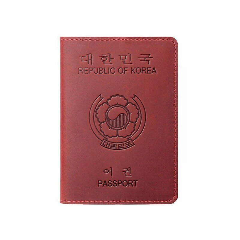 غطاء جواز سفر من الجلد الأصلي من Kemy ، حامل بطاقات جلد Crazy Horse من كوريا الجنوبية ، غطاء جواز سفر ثنائي اللغة للعمل
