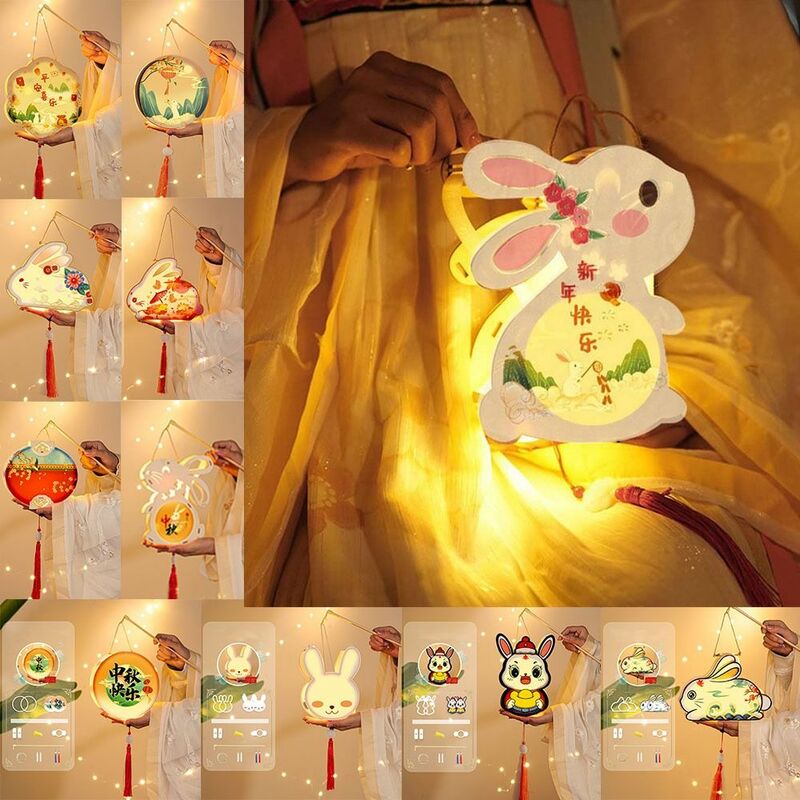فانوس توهج أرنب مصنوع يدويًا للأطفال ، فانوس توهج ، معلق صيني ، ثلاثي الأبعاد ، منتصف الخريف