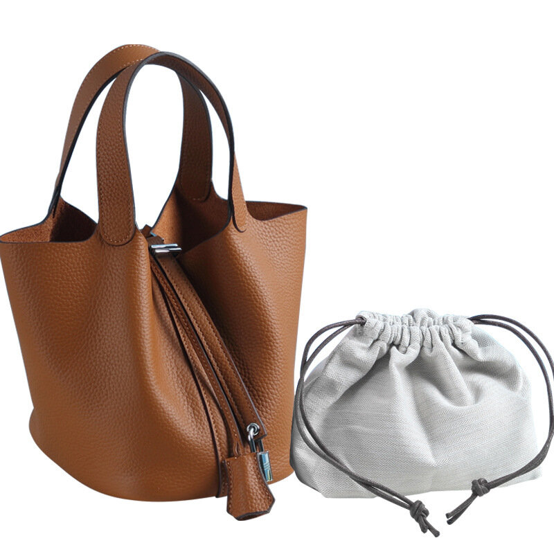 حقائب دلو من الجلد الطبيعي للنساء ، حقائب يد ذات مقبض علوي للسيدات ، موضة كلاسيكية ، جودة عالية ، فاخرة