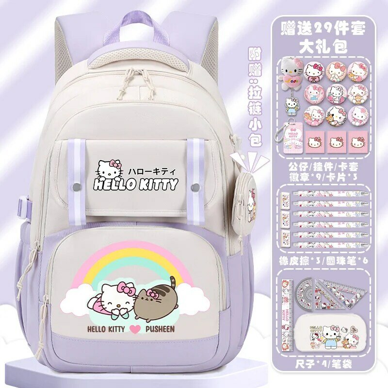 Sanrio Hello Kitty حقيبة مدرسية للطلاب ، سعة كبيرة ، أطفال رسوم متحركة ، خفيفة الوزن ، حقيبة ظهر بكتف مزدوج ، جديدة