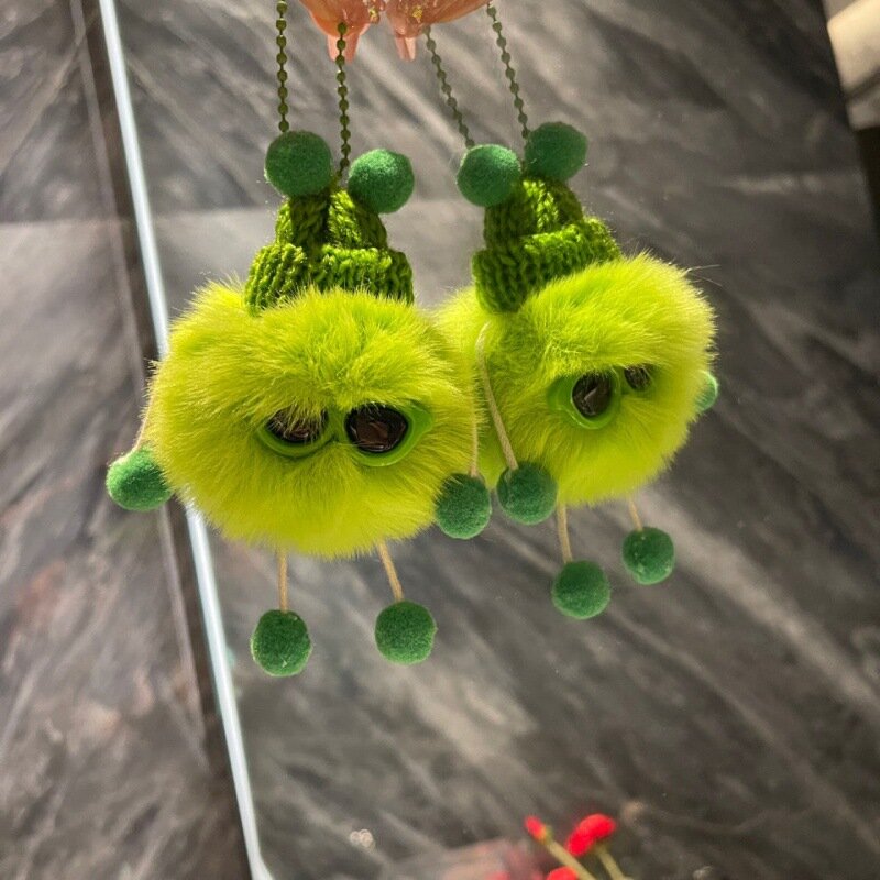 Trinket New Cute Green Hair Glasses Bag Pendant Cute Cartoon Pendant Keychain Holder Mobile Phone Bag Hanging Jewelry Kids Gifts