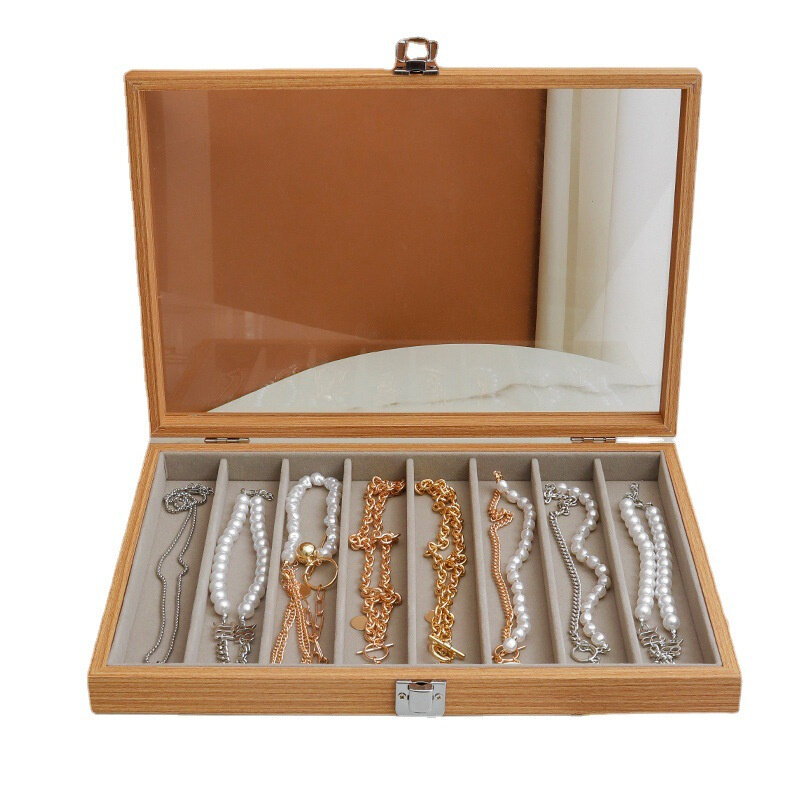 صندوق تخزين المجوهرات الخشبية مع غطاء ، سوار قلادة الغبار سلسلة الرقبة سميكة ، علبة عرض ، منظم شفاف ، 1 قطعة