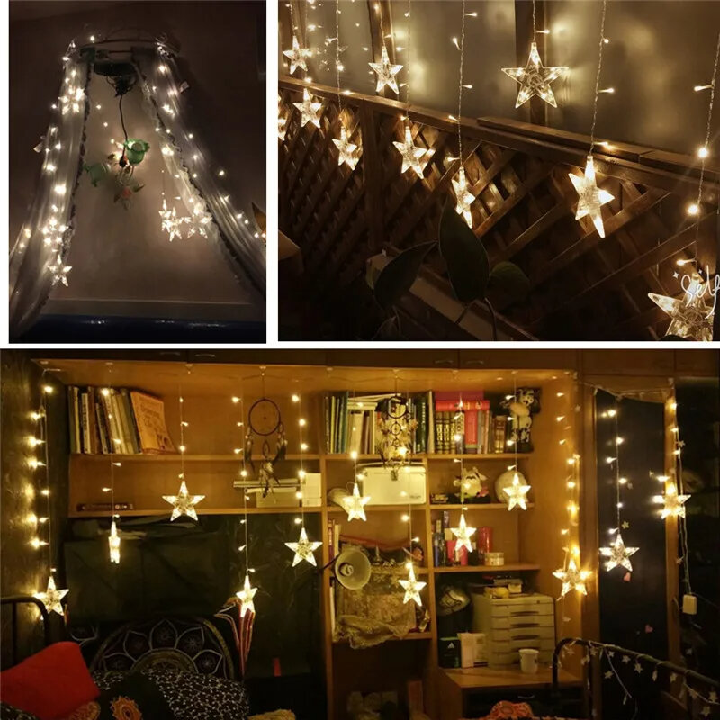 أضواء ستارة جنية نجمية LED ، إضاءة الأعياد ، زخرفة جارلاند ، عيد الميلاد ، حفل زفاف ، AC av V ، من 2 م