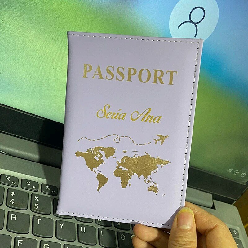 حامل بطاقة اسم مخصص ، غطاء جواز سفر للخريطة ، أغطية محفظة سفر لجوازات السفر ، حروف ذهبية ، Personnalisé