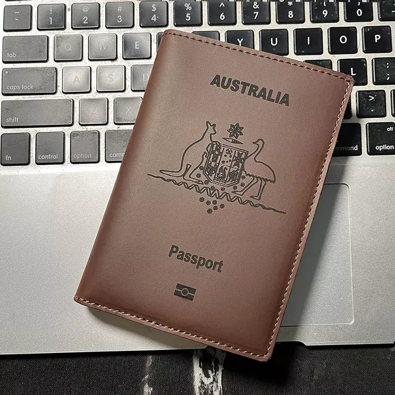 أغطية جواز سفر جلدية أسترالية شخصية ، غطاء أسترالي من جلد البقر ، محفظة سفر ، إكسسوارات سفر جلدية كاملة