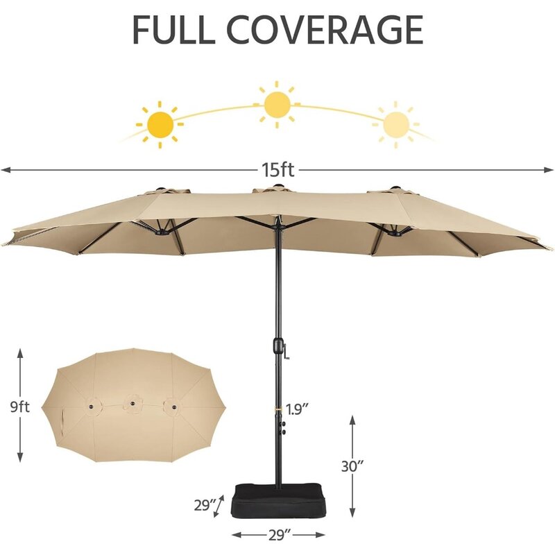 مظلة فناء مع قاعدة متضمنة ، مظلات مزدوجة الجوانب ، مظلات فناء ، قواعد ، كبيرة جدًا ، حجم مزدوج