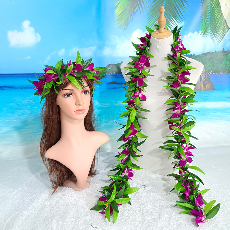 شعبية هاواي مايلي لي مزدوجة تي ليف مع حبلا من بساتين الفاكهة الأبيض الأرجواني 2023 حفل التخرج Luau عيد ميلاد الاحتفال