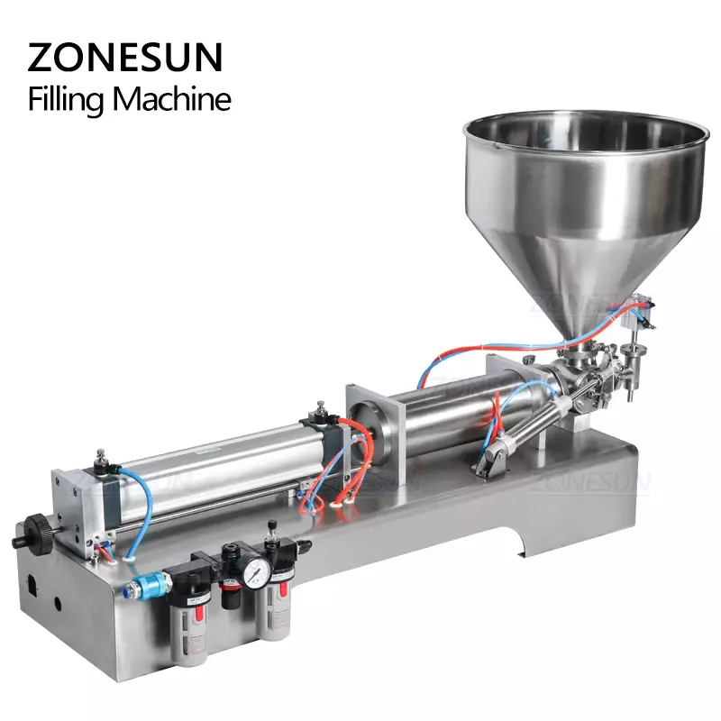 ماكينة تعبئة عجينة ZONESUN ، برأس واحد ، هوائية بالكامل ، سائل لزج ، صلصة الطماطم ، كريم العسل ، إنتاج الشامبو الجل ، صوفي