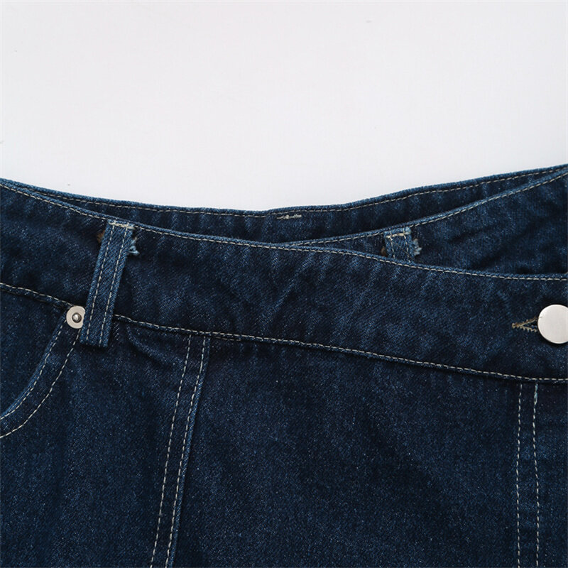 Keyanketian-سراويل جينز نسائية زرقاء داكنة ، سحاب غير متناظر ، خصر مرتفع ، مستقيم ، بنطال مثير ، طراز الشارع ، إطلاق جديد ،
