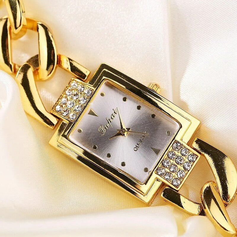 ساعات يد نسائية مربعة أنيقة وفاخرة لعام 2022 بحزام من خليط معدني ذهبي ساعات معصم كوارتز نسائية ذات طابع روماني