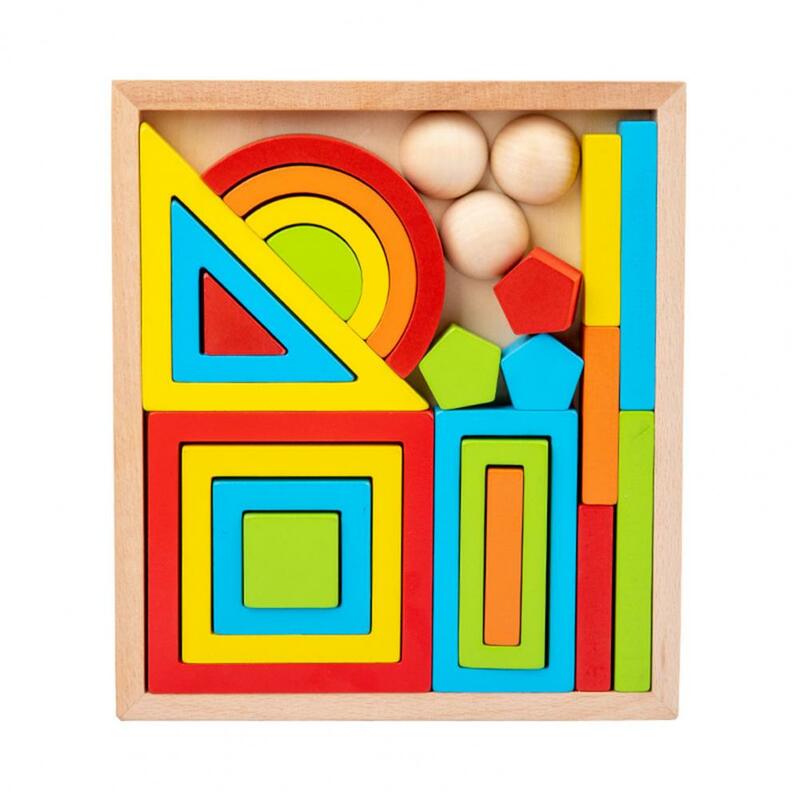 كتل بناء هندسية خشبية ملونة للأطفال ، كتلة ألوان قوس قزح ، الشكل التعليمي ، لعبة لغز الإدراك