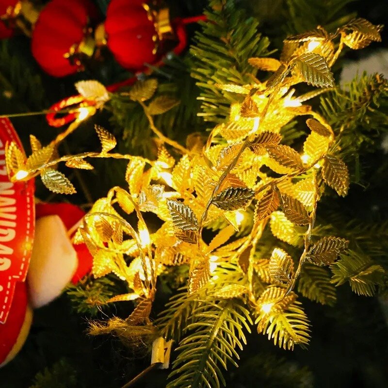 الاصطناعي ورقة الروطان ضوء سلسلة ، أضواء الجنية الذهبية ، صندوق بطارية ، السنة الجديدة ديكور حفلة عيد الميلاد ، مصباح سلسلة ، 1 قطعة ، 3 قطعة