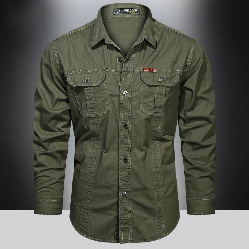الرجال العسكرية نمط القطن جيب قميص ، طويلة الأكمام ، بلون ، ضئيلة ، عادية ، ماركة الملابس ، الخريف ، جديد ، 5XL