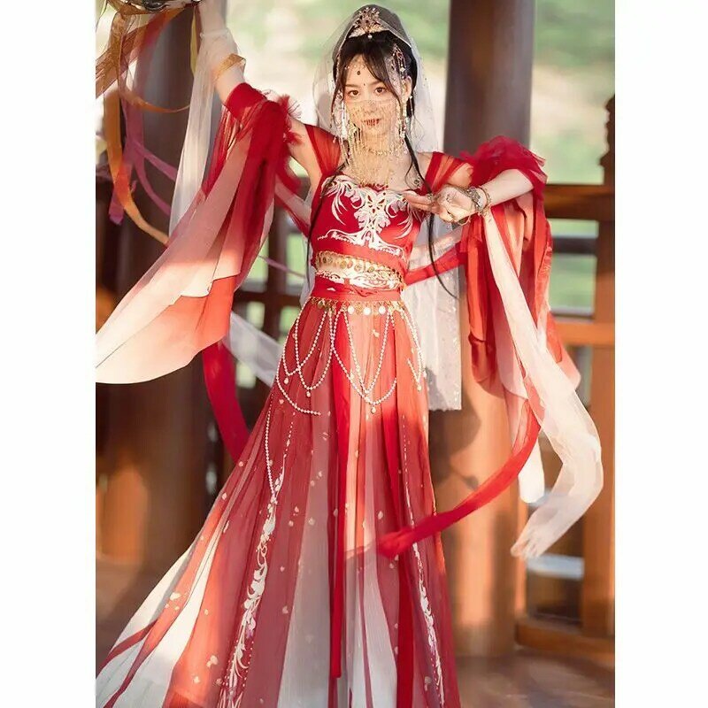 الصينية القديمة Jialuo Dunhuang تحلق الأميرة الغريبة نمط فتاة تحسين Hanfu هان عنصر المنطقة الغربية نمط الملابس