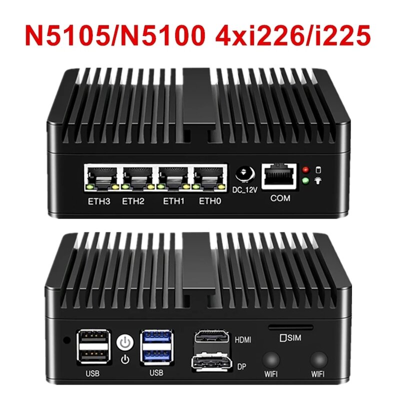 إنتل N100 بدون مروحة كمبيوتر صناعي صغير N5105 4x2.5G i226 i225 LAN DDR5 NVMe لينة راوتر جدار الحماية HDMI2.0 OPNsense PVE ESXi المضيف