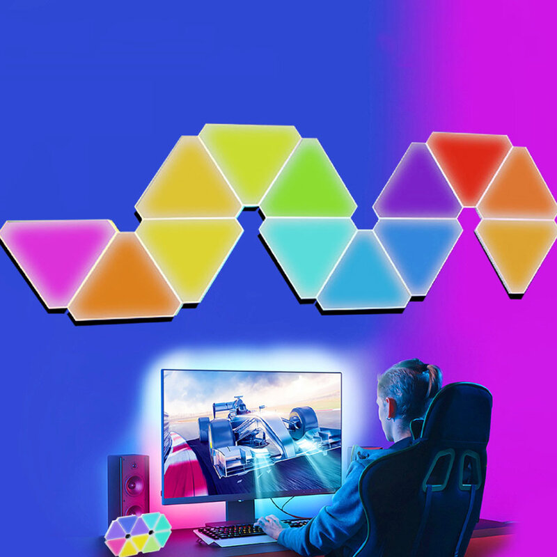 RGB WIFI APP لمبة LED بلوتوث مثلث داخلي جو الجدار مصابيح ل ألعاب كمبيوتر غرفة نوم الديكور DIY بها بنفسك ضوء الليل الكم