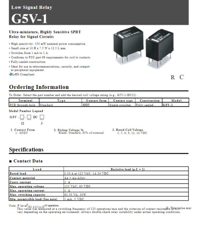 G5V-1-5VDC G5V-1-12VDC G5V-1-24VDC G5V-1-3VDC منخفض إشارة التتابع واحد مفتوح واحد إغلاق 6 دبوس 1A
