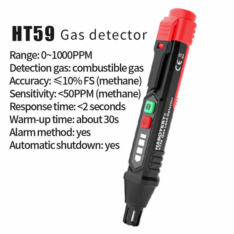 HABOTEST HT59/HT60 كاشف تسرب الغاز 0-1000PPM الصوت والشاشة إنذار قابل للاشتعال الغاز الطبيعي CH4 CO مكتشف