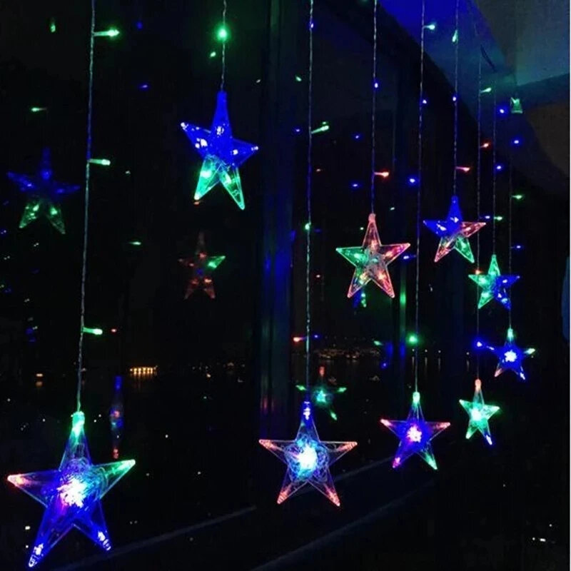 أضواء سلسلة نجوم لتزيين المنزل ، ضوء خرافية عيد الميلاد ، إكليل ، ستارة ليد ، حفل زفاف ، أعياد ميلاد ، أو m ، 138 ليد