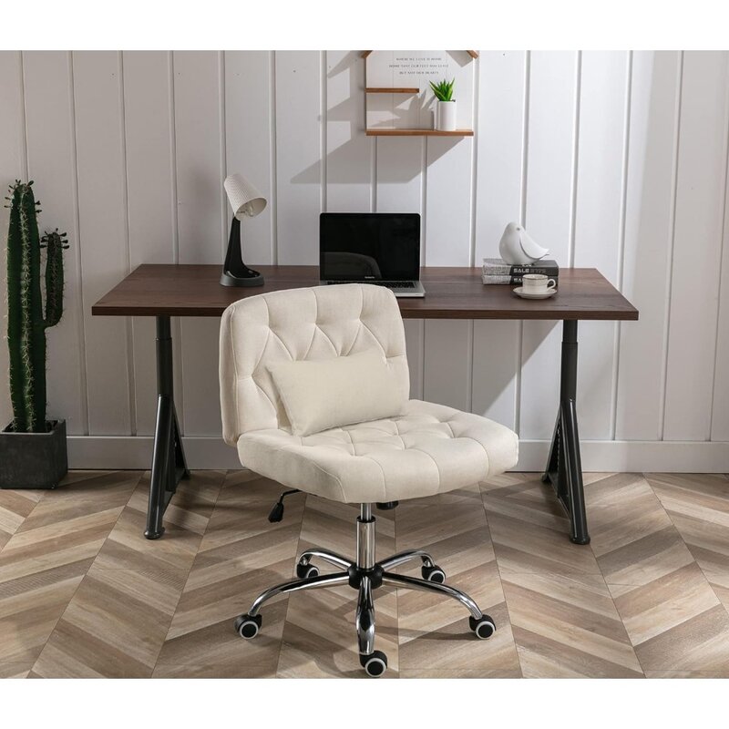 مقعد عريض-كرسي مكتب دوار بدون ذراع ، معنقدة حديثة ، قماش دوار قابل للتعديل ، مكتب منزلي