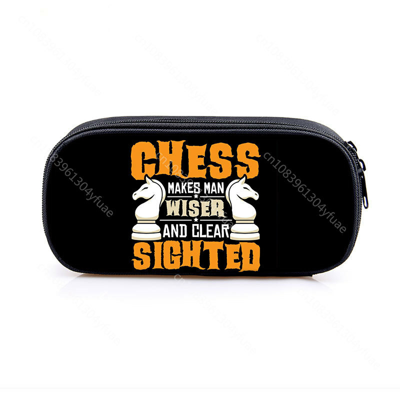 حقيبة مستحضرات تجميل مطبوعة للاعبي الشطرنج ، صندوق قلم رصاص Checkmate ، حقيبة ثابتة ، منظم السفر ، اللوازم المدرسية