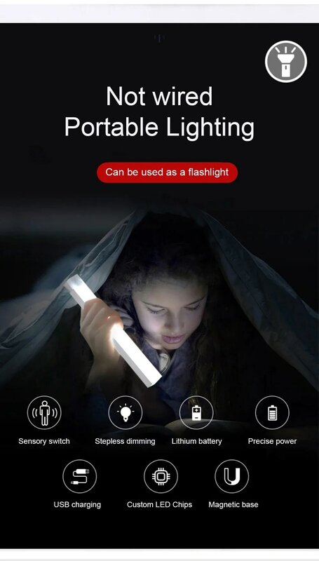 مصابيح LED محمولة لشحن USB ، مستشعر حركة PIR ، مصباح بار ، كاشف ، مطبخ ، إضاءة داخلية