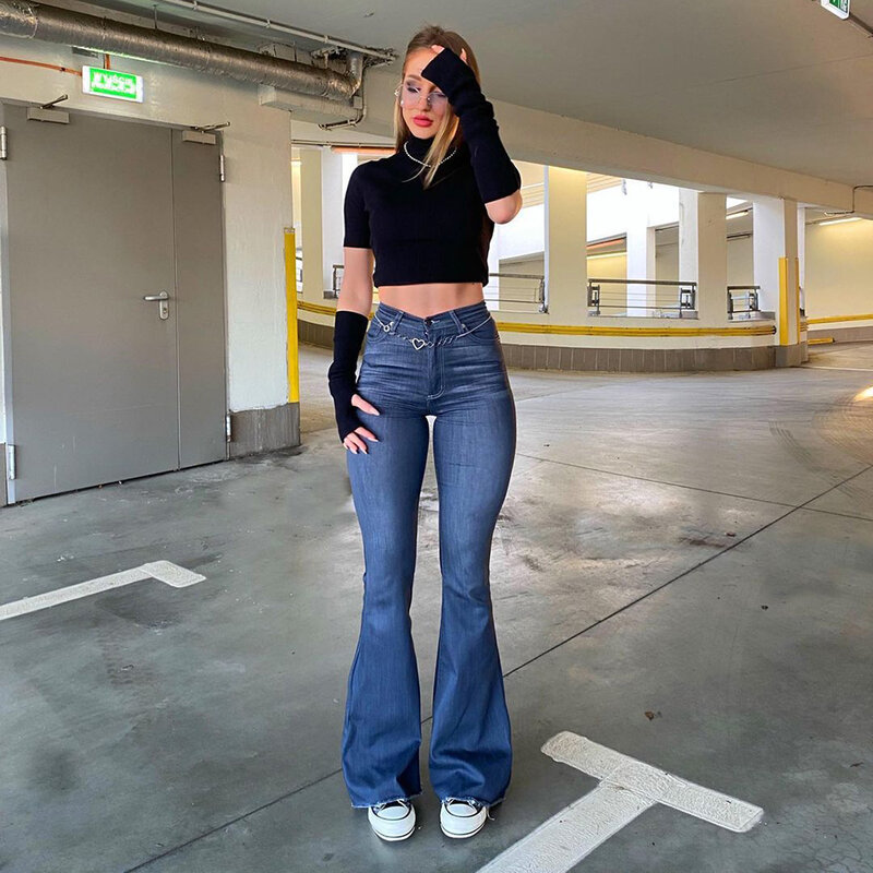 سراويل جينز عالية الخصر Y2k من Streetwear ملابس للخريف كلاسيكية جينز سكيني للنساء غير رسمي على الموضة بنطلون جينز نسائي واسع الساق