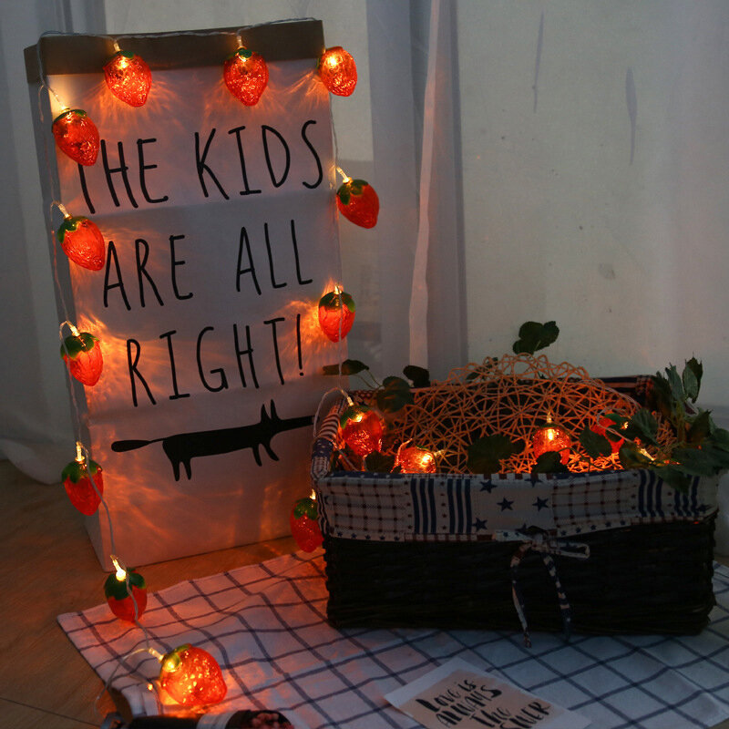 سلسلة إضاءة ليد فراولة حمراء للأطفال ، 10 مصابيح ، لمعان إضاءة ، توفير الطاقة ، إضاءة ليلية إنز ، ديكور غرفة الأطفال ، جديد ، m
