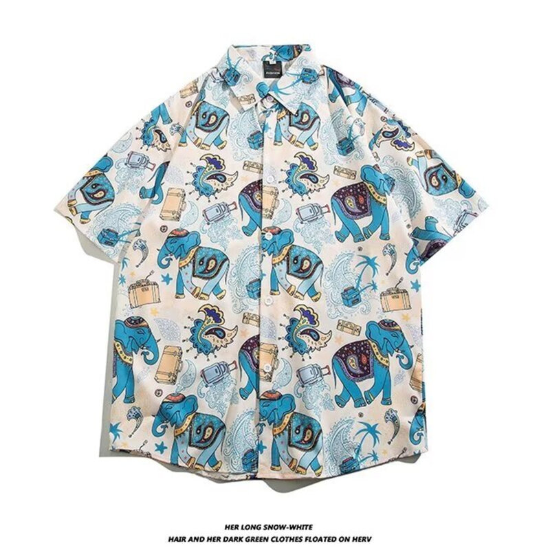 قميص تايلاندي زهري للرجال والنساء ، قميص هاواي فضفاض واسع ، جاكيت ماركة عصرية ، نمط غير رسمي ، سفر