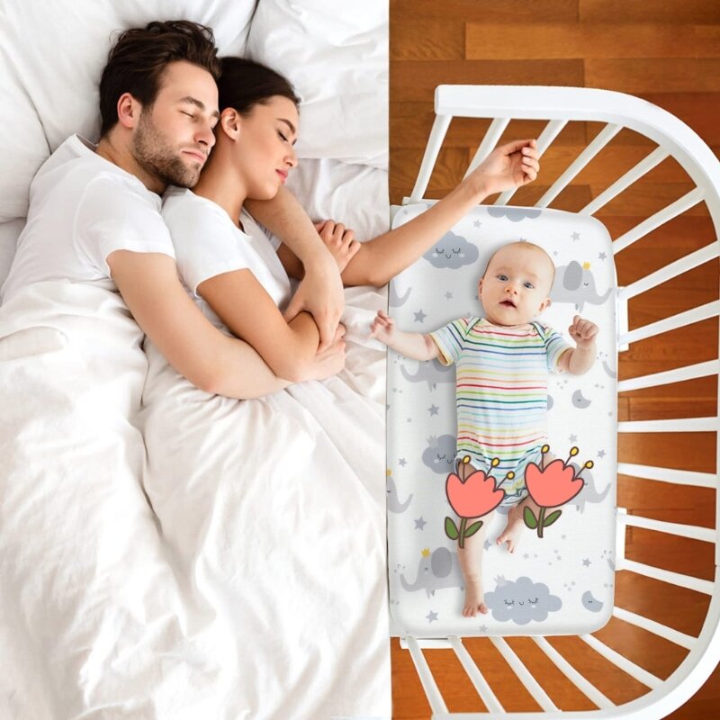 مجموعة B2EB مكونة من قطعتين من ملاءات سرير الأطفال المسامية ذات الطباعة اللطيفة لحديثي الولادة