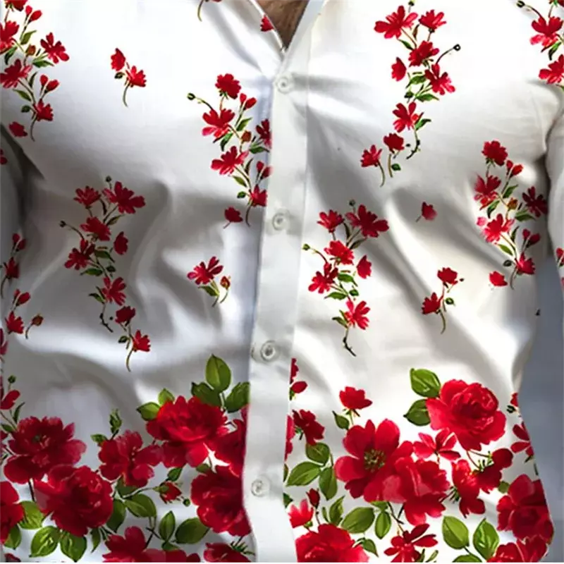 بدلة قميص رجالي كاجوال بطبعة زهور ، أزرار علوية ، مادة ناعمة ومريحة ، مقاس كبير ، شارع خارجي ، نمط عالي الدقة ، جديد ،