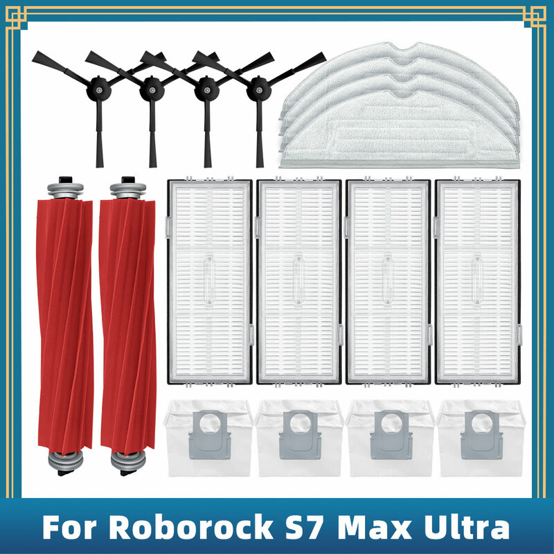فلتر Hepa للفرشاة الجانبية الرئيسية من Roborock ، وسادة ممسحة ، كيس غبار قماشي ، غطاء ، أجزاء ، ملحقات ، متوافق مع S7 Max Ultra Q100TSC