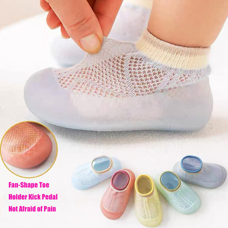 الصيف شبكة الطفل جورب الأحذية عدم الانزلاق داخلي الرضع المشي الأحذية تنفس الدافئة مطاطا بوي بنات الجوارب أحذية رياضية مع لينة وحيد