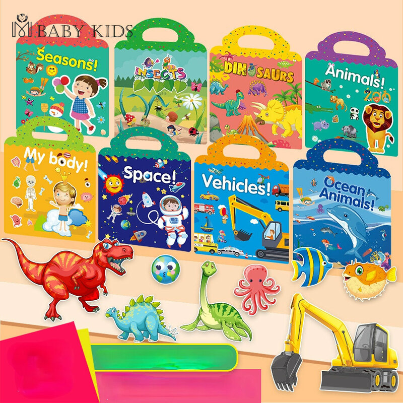 أطفال قابلة لإعادة الاستخدام ملصق كتاب سيناريوهات متعددة الكرتون DIY بها بنفسك لغز التعليمية الإدراك ألعاب تعليمية للأطفال سن 2-4 هدية