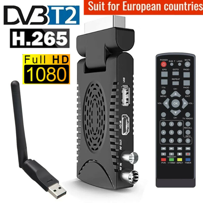 جهاز استقبال TDT صغير من الاتحاد الأوروبي ، جهاز فك ترميز أرضي كامل ، H.265 ، HD ، SCART ، جهاز موالف تلفاز رقمي ، متوافق مع HEVC ، شبشب ، دولبي ،