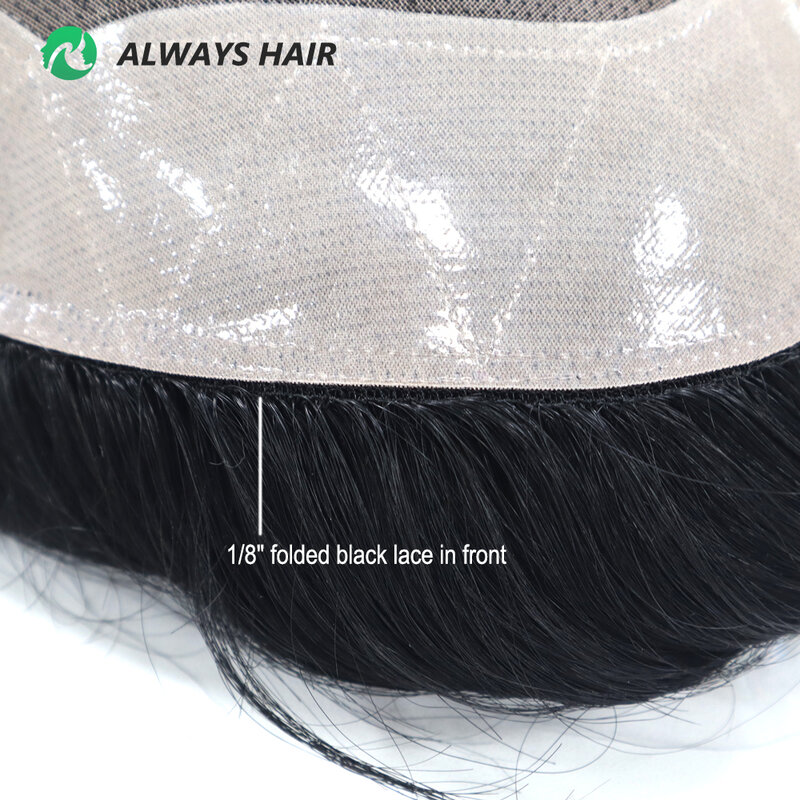 شعر مستعار طبيعي طراز 130% للرجال ، شعر مستعار طبيعي هندي 6 بوصة من الشعر الأحادي المتين للرجال