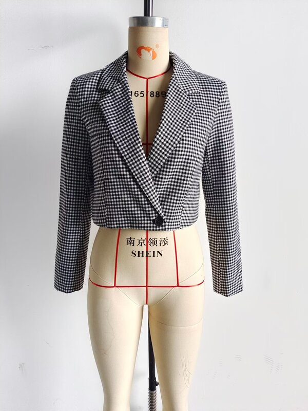 Keyanketian-بدلة حريمي غير متناظرة مع الجسم, زر واحد, ياقة مدببة, سترة قصيرة, سيدة مكتب, ملابس خارجية كلاسيكية, خريف, جديد
