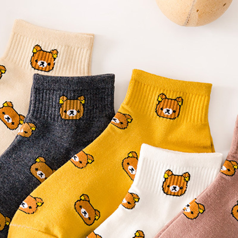 2022 New Cartoon Women's Breathable Cotton Socks Cute Bear Lovely Animal Pattern Girl Sock Combed of Pure Cotton Female Socks