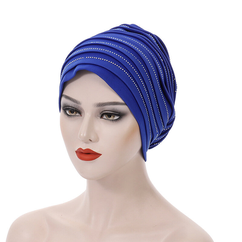 قبعة عمامة مطوي ماسية للنساء ، أغطية رأس للنساء من أفريقيا ، غطاء رأس نيجيري ، قبعات وشاح رأس للمسلمين