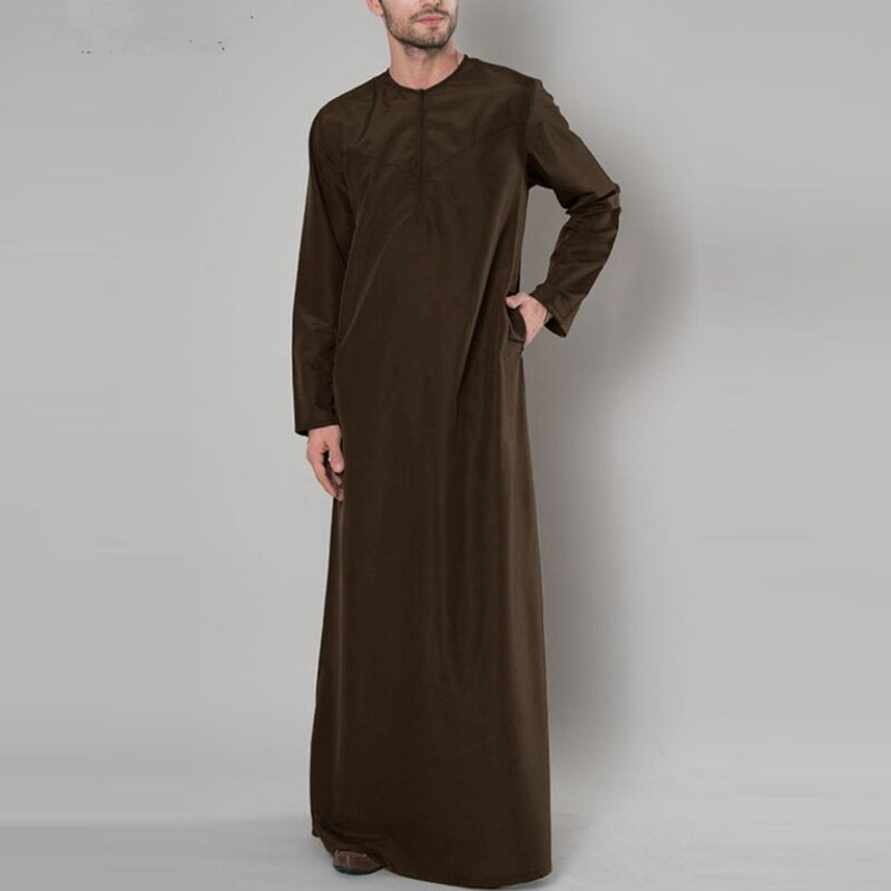 قميص رجالي قطني مريح أحادي اللون بأكمام طويلة ، قميص إسلامي ذكر ، ثوب عربي ، شخصي ، أحادي اللون ، علامة تجارية جديدة