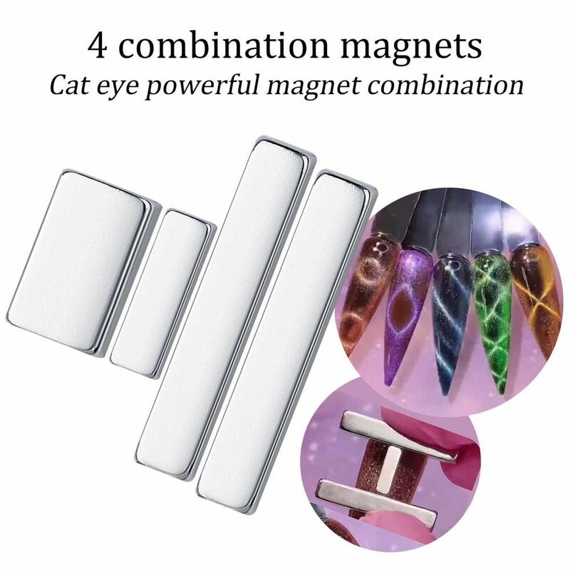 ثنائي العضوية عين القط عصا مغناطيسية ، مغناطيس قوي ، متعددة الوظائف ، أدوات مانيكير ، شكل ممدود ، 4 قطعة لكل مجموعة