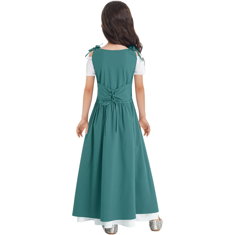 فستان بناتي بتصميم عصر النهضة والعصور الوسطى فستان بأكمام قصيرة ورباط لحفلات الهالوين بتصميم فيكتوري