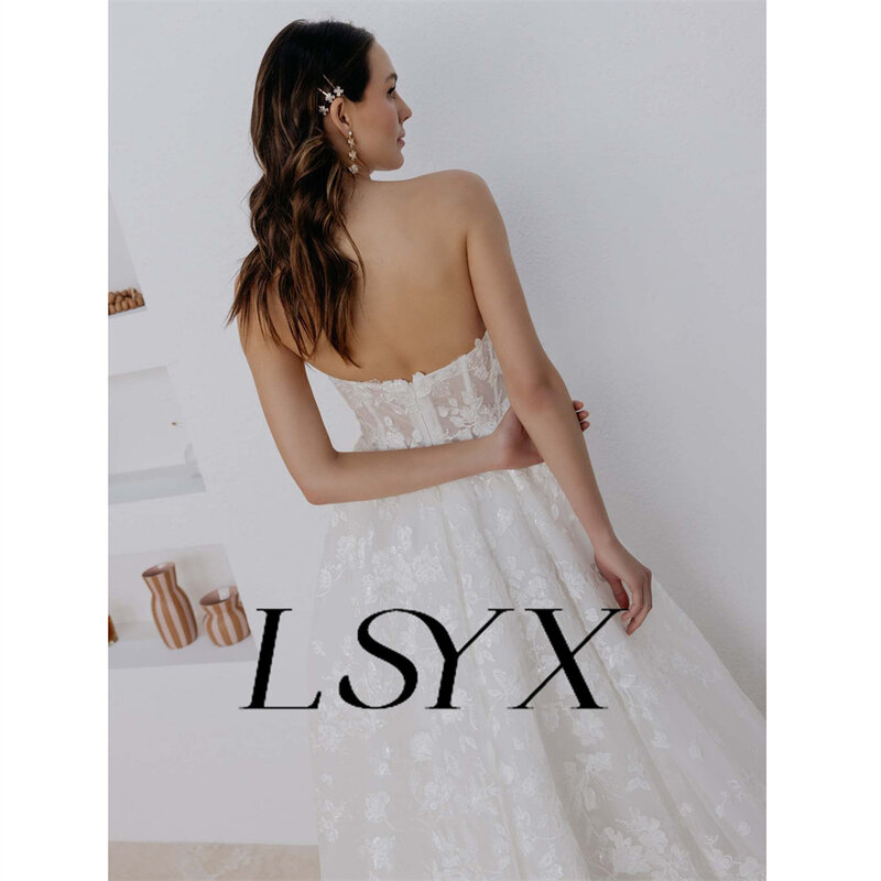 فستان زفاف مزخرف من LSYX-Sweetheat من التل ، فتحة جانبية عالية ، ظهر بسحاب ، طول الكلمة ، ثوب زفاف مخصص ، تول أنيق